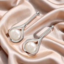 Load image into Gallery viewer, Sterling Silver Wave Hook Earrings with White Pearls