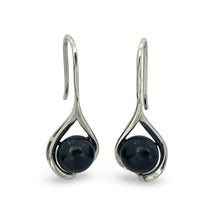 Load image into Gallery viewer, Sterling Silver Black Pearl Wave Hook Earrings