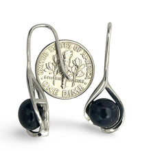 Load image into Gallery viewer, Sterling Silver Black Pearl Wave Hook Earrings