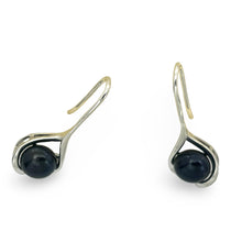 Load image into Gallery viewer, Sterling Silver Black Pearl Wave Hook Earrings