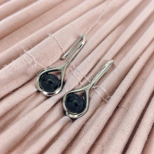 Load image into Gallery viewer, Sterling Silver Black Pearl Wave Hook Earrings