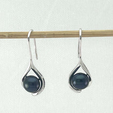 Load image into Gallery viewer, Sterling Silver Black Pearl Wave Hook Earrings