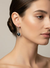 Load image into Gallery viewer, Sterling Silver Black Pearl Wave Hook Earrings