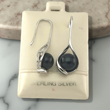 Load image into Gallery viewer, Sterling Silver Black Pearl Wave Hook Earrings