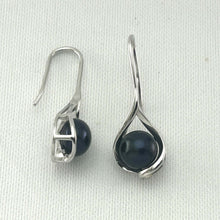 Load image into Gallery viewer, Sterling Silver Black Pearl Wave Hook Earrings
