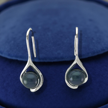 Load image into Gallery viewer, Sterling Silver Black Pearl Wave Hook Earrings