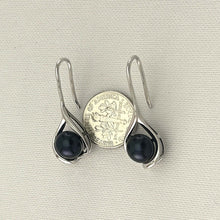 Load image into Gallery viewer, Sterling Silver Black Pearl Wave Hook Earrings