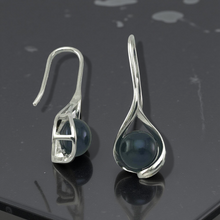 Load image into Gallery viewer, Sterling Silver Black Pearl Wave Hook Earrings