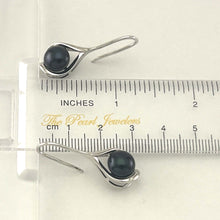 Load image into Gallery viewer, Sterling Silver Black Pearl Wave Hook Earrings