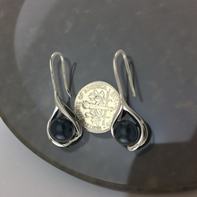 Load image into Gallery viewer, Sterling Silver Black Pearl Wave Hook Earrings