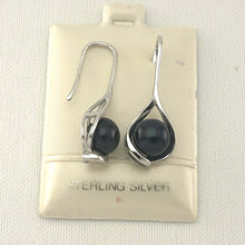 Load image into Gallery viewer, Sterling Silver Black Pearl Wave Hook Earrings