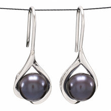 Load image into Gallery viewer, Sterling Silver Wave Hook Cultured Pearl Earrings