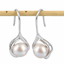 Load image into Gallery viewer, Sterling Silver Pink Pearl Wave Hook Earrings