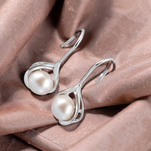 Load image into Gallery viewer, Sterling Silver Pink Pearl Wave Hook Earrings