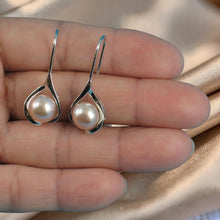 Load image into Gallery viewer, Sterling Silver Pink Pearl Wave Hook Earrings