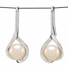 Load image into Gallery viewer, Sterling Silver Pink Pearl Wave Hook Earrings