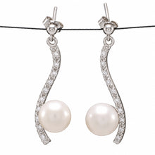 Load image into Gallery viewer, Sterling Silver White  Pearl &amp; CZ Dangle Stud Earrings