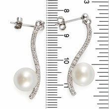 Load image into Gallery viewer, Sterling Silver White  Pearl &amp; CZ Dangle Stud Earrings