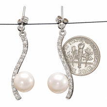Load image into Gallery viewer, Sterling Silver White  Pearl &amp; CZ Dangle Stud Earrings