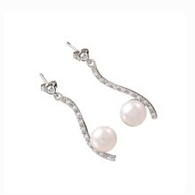 Load image into Gallery viewer, Sterling Silver White  Pearl &amp; CZ Dangle Stud Earrings