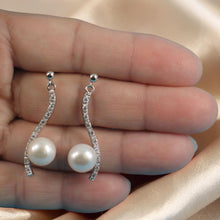 Load image into Gallery viewer, Sterling Silver White  Pearl &amp; CZ Dangle Stud Earrings