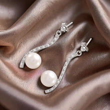 Load image into Gallery viewer, Sterling Silver White  Pearl &amp; CZ Dangle Stud Earrings