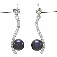Load image into Gallery viewer, Sterling Silver Black Pearl &amp; CZ Dangle Stud Earrings