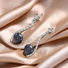 Load image into Gallery viewer, Sterling Silver Black Pearl &amp; CZ Dangle Stud Earrings