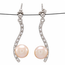 Load image into Gallery viewer, Sterling Silver Pink Pearl &amp; CZ Dangle Stud Earrings