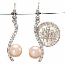Load image into Gallery viewer, Sterling Silver Pink Pearl &amp; CZ Dangle Stud Earrings