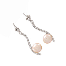 Load image into Gallery viewer, Sterling Silver Pink Pearl &amp; CZ Dangle Stud Earrings