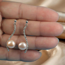 Load image into Gallery viewer, Sterling Silver Pink Pearl &amp; CZ Dangle Stud Earrings