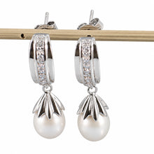 Load image into Gallery viewer, Sterling Silver Pink Pearl &amp; CZ Dangle Earrings