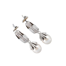 Load image into Gallery viewer, Sterling Silver Pink Pearl &amp; CZ Dangle Earrings