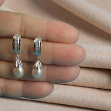 Load image into Gallery viewer, Sterling Silver Pink Pearl &amp; CZ Dangle Earrings
