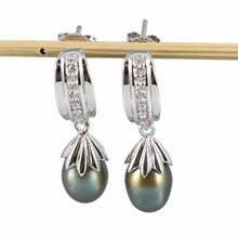 Load image into Gallery viewer, Sterling Silver Olive Pearl &amp; CZ Dangle Earrings