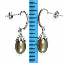 Load image into Gallery viewer, Sterling Silver Olive Pearl &amp; CZ Dangle Earrings