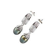 Load image into Gallery viewer, Sterling Silver Olive Pearl &amp; CZ Dangle Earrings