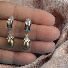 Load image into Gallery viewer, Sterling Silver Olive Pearl &amp; CZ Dangle Earrings