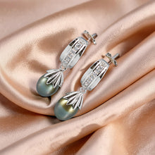 Load image into Gallery viewer, Sterling Silver Olive Pearl &amp; CZ Dangle Earrings