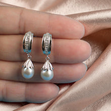 Load image into Gallery viewer, Sterling Silver Gray Pearl &amp; CZ Dangle Earrings