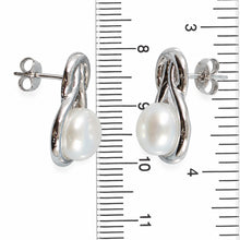 Load image into Gallery viewer, Sterling Silver Love Knot White Pearl Stud Earrings