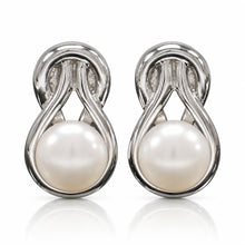 Load image into Gallery viewer, Sterling Silver Love Knot White Pearl Stud Earrings