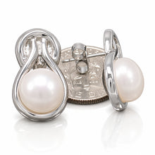 Load image into Gallery viewer, Sterling Silver Love Knot White Pearl Stud Earrings