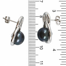 Load image into Gallery viewer, Sterling Silver Love Knot Black Pearl Stud Earrings