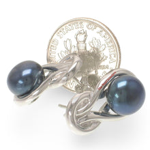 Load image into Gallery viewer, Sterling Silver Love Knot Black Pearl Stud Earrings