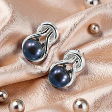 Load image into Gallery viewer, Sterling Silver Love Knot Black Pearl Stud Earrings