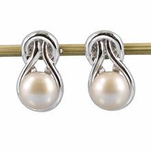 Load image into Gallery viewer, Solid Sterling Silver Love Knot Pink Pearl Stud Earrings