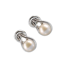 Load image into Gallery viewer, Solid Sterling Silver Love Knot Pink Pearl Stud Earrings