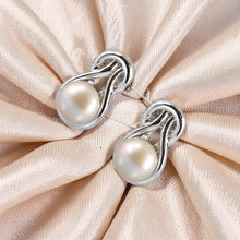Load image into Gallery viewer, Solid Sterling Silver Love Knot Pink Pearl Stud Earrings